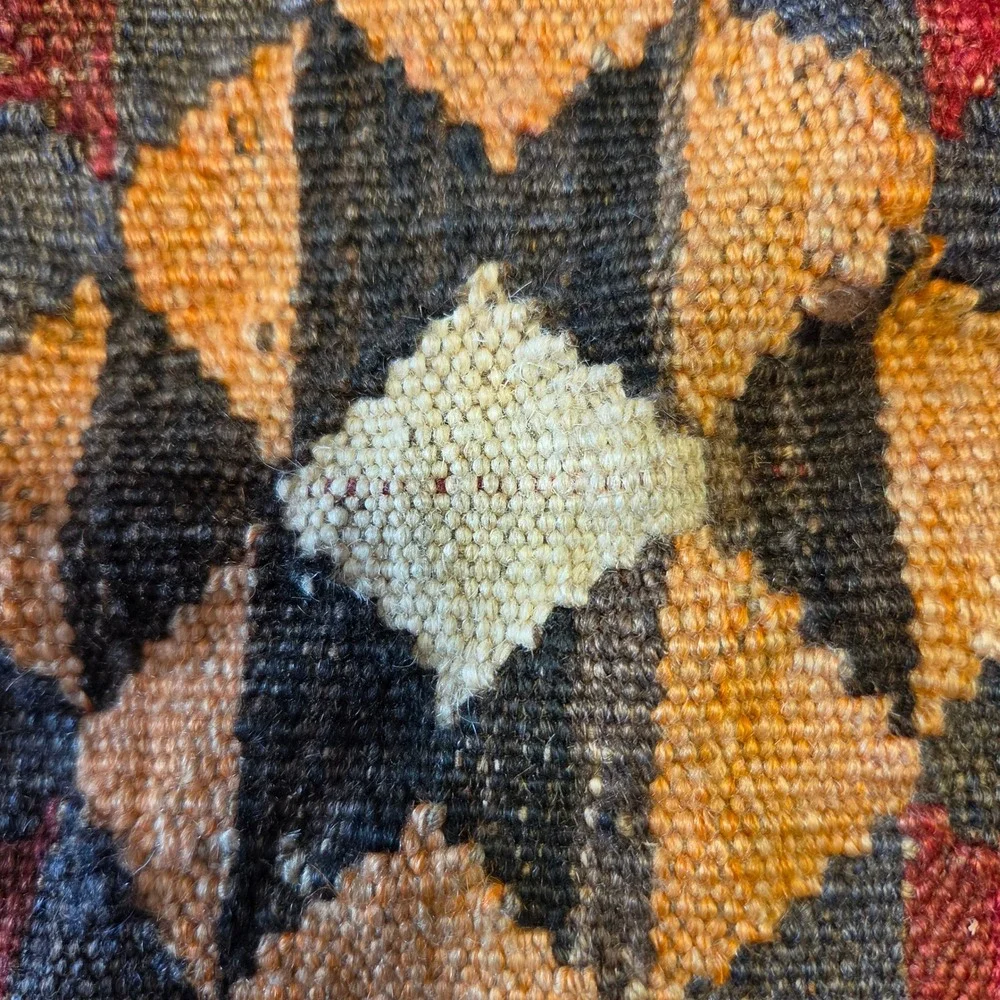 Handwoven Wool Kilim Rug Tribal Geometric Flatweave Terracotta Brown 28x36.5